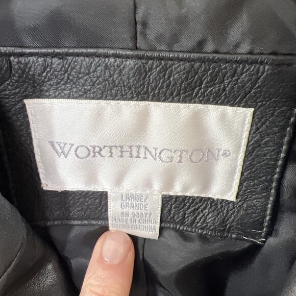 Worthington Womens Leather Jacket Se L Black Minimalist Capsule Wardrobe Classic - Picture 4 of 10